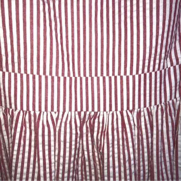 Kiel James Patrick Dress Red White Stripe Lined Back Zip 14 Seersucker Pockets - Picture 6 of 12